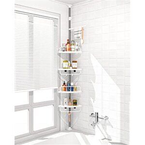 4 Layer Corner Shower Caddy Adjustable Tension Pole Rustproof Bathroom Organizer